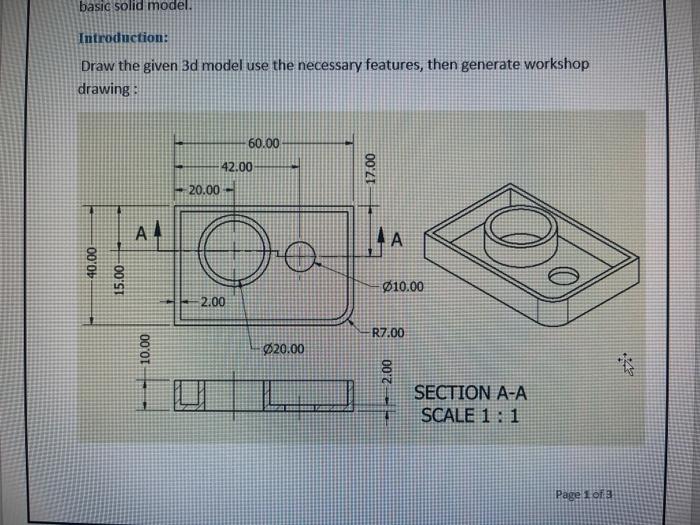 Solved basic solid model. Introduction: Draw the given 3d | Chegg.com
