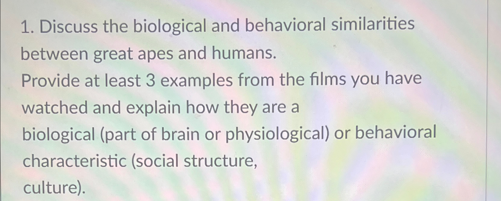 Solved Discuss the biological and behavioral similarities | Chegg.com