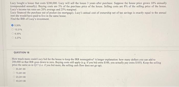 Solved Lucy bought a house that costs $200,000. Lucy will | Chegg.com