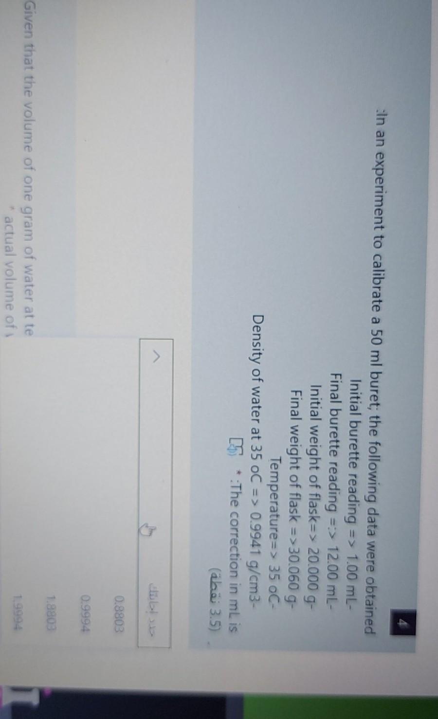 Solved In an experiment to calibrate a 50 ml buret; the