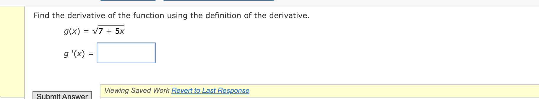 find the derivative of the function g x ex3 − 7x