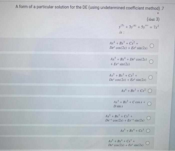 Solved A form of a particular solution for the DE (using | Chegg.com