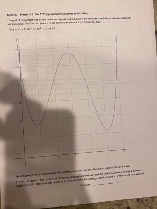 Solved MTH 261 Project 110 Due 12/3 (upload work via Canvas | Chegg.com