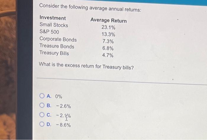 Solved Consider The Following Average Annual Returns: | Chegg.com