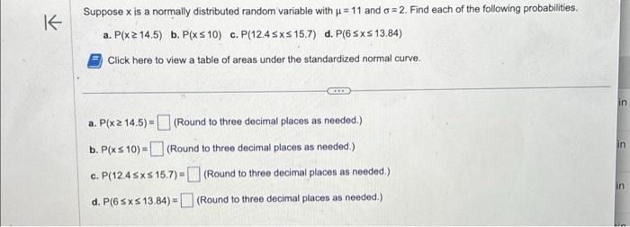 Solved Suppose x is a normally distributed random variable | Chegg.com