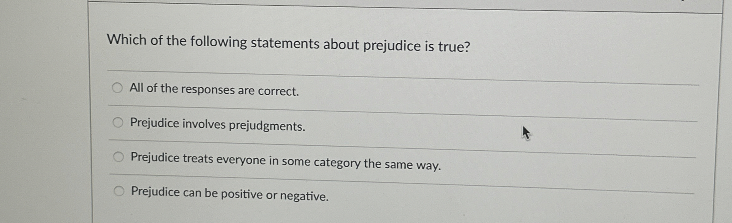 Solved Which of the following statements about prejudice is | Chegg.com