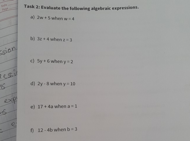 Solved Task 2: Evaluate the following algebraic | Chegg.com