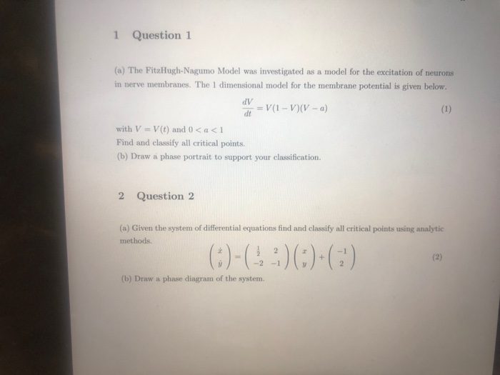 Solved Question 1 1 (a) The FitzHughNagumo Model was
