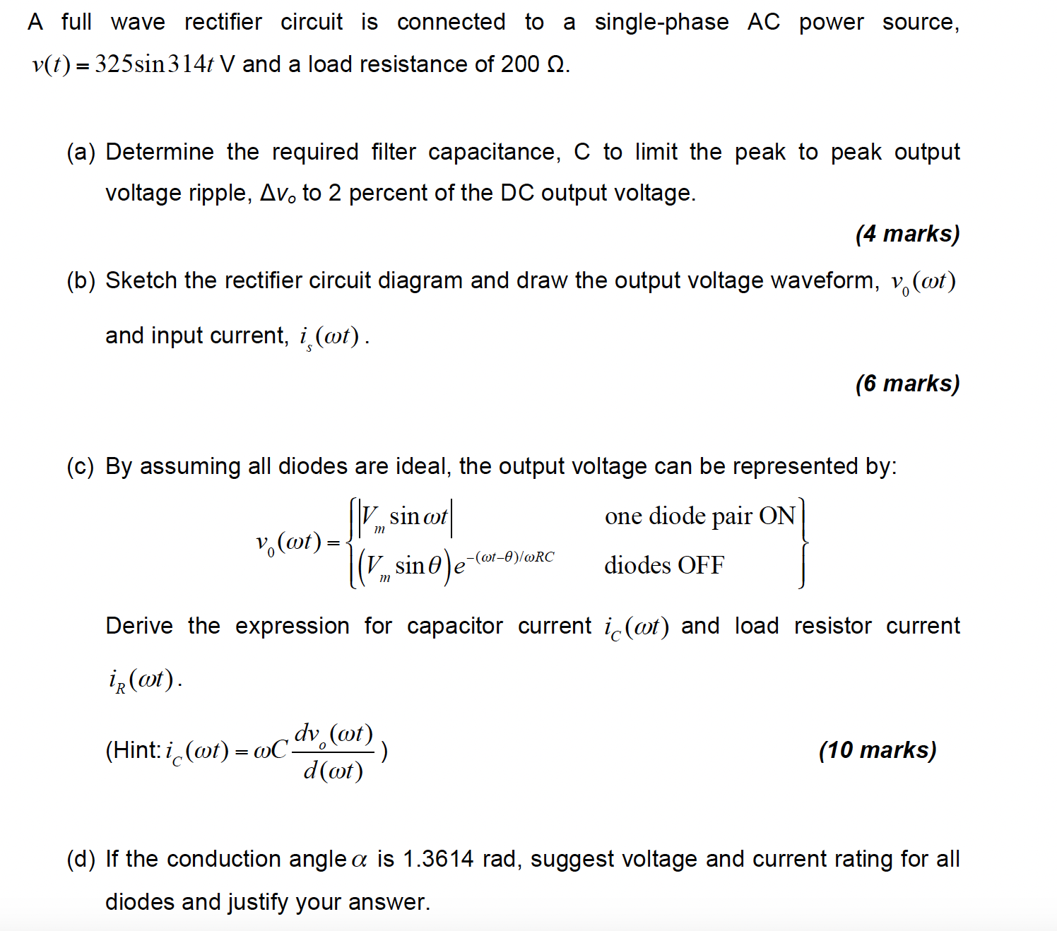 Solved A full wave rectifier circuit is connected to a | Chegg.com