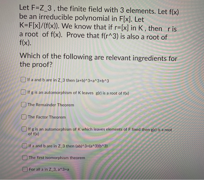 Solved Let F Z 3 The Finite Field With 3 Elements Let Chegg Com