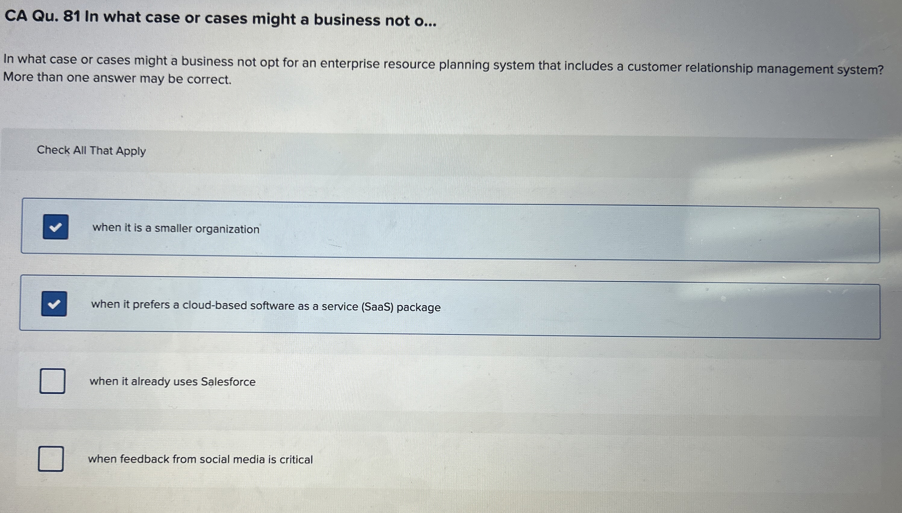 Solved CA Qu. 81 ﻿In what case or cases might a business not