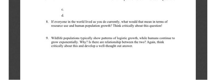 Solved Human Population Growth And Your Ecological Footprint | Chegg.com