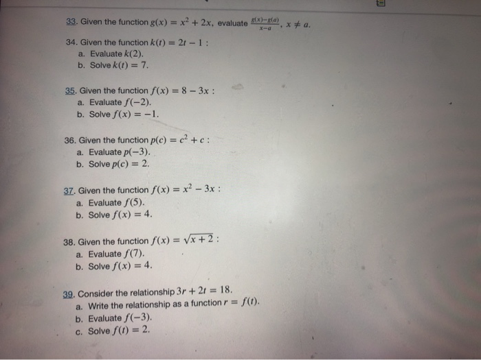 Solved 33. Given the function g(x) = x2 + 2x, evaluate )-a) | Chegg.com