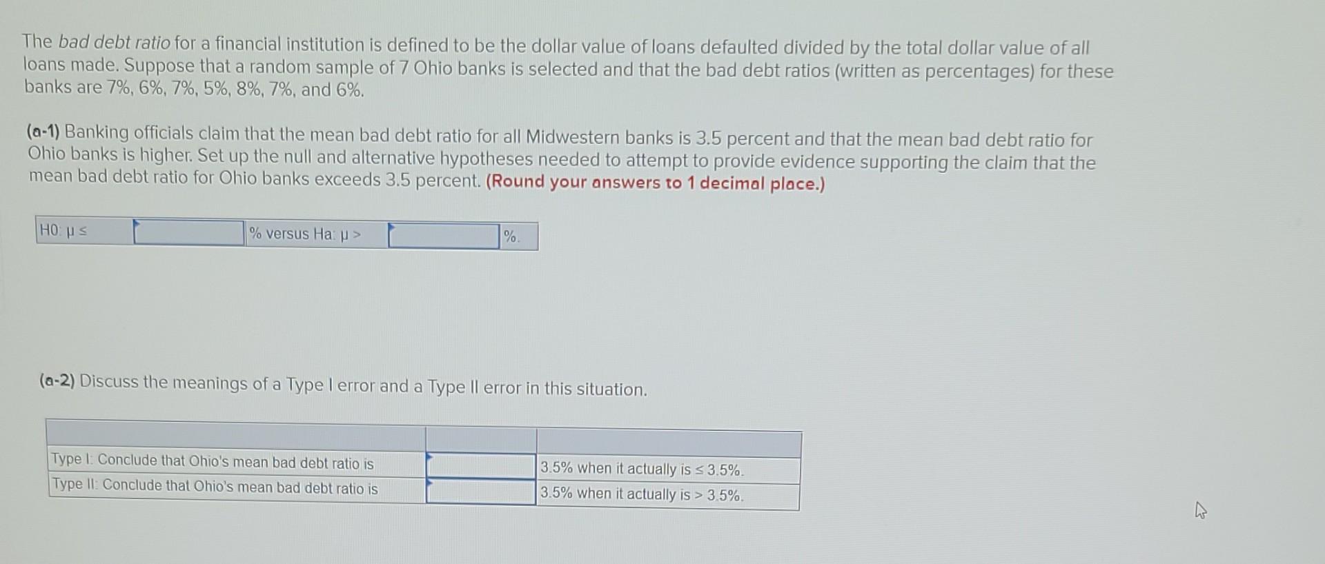 Solved The bad debt ratio for a financial institution is