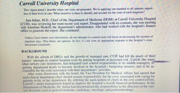 carroll university hospital case study answers