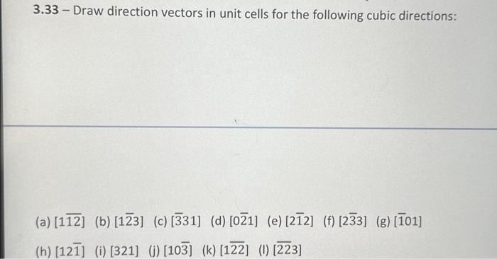 Solved 3.33 - Draw direction vectors in unit cells for the | Chegg.com