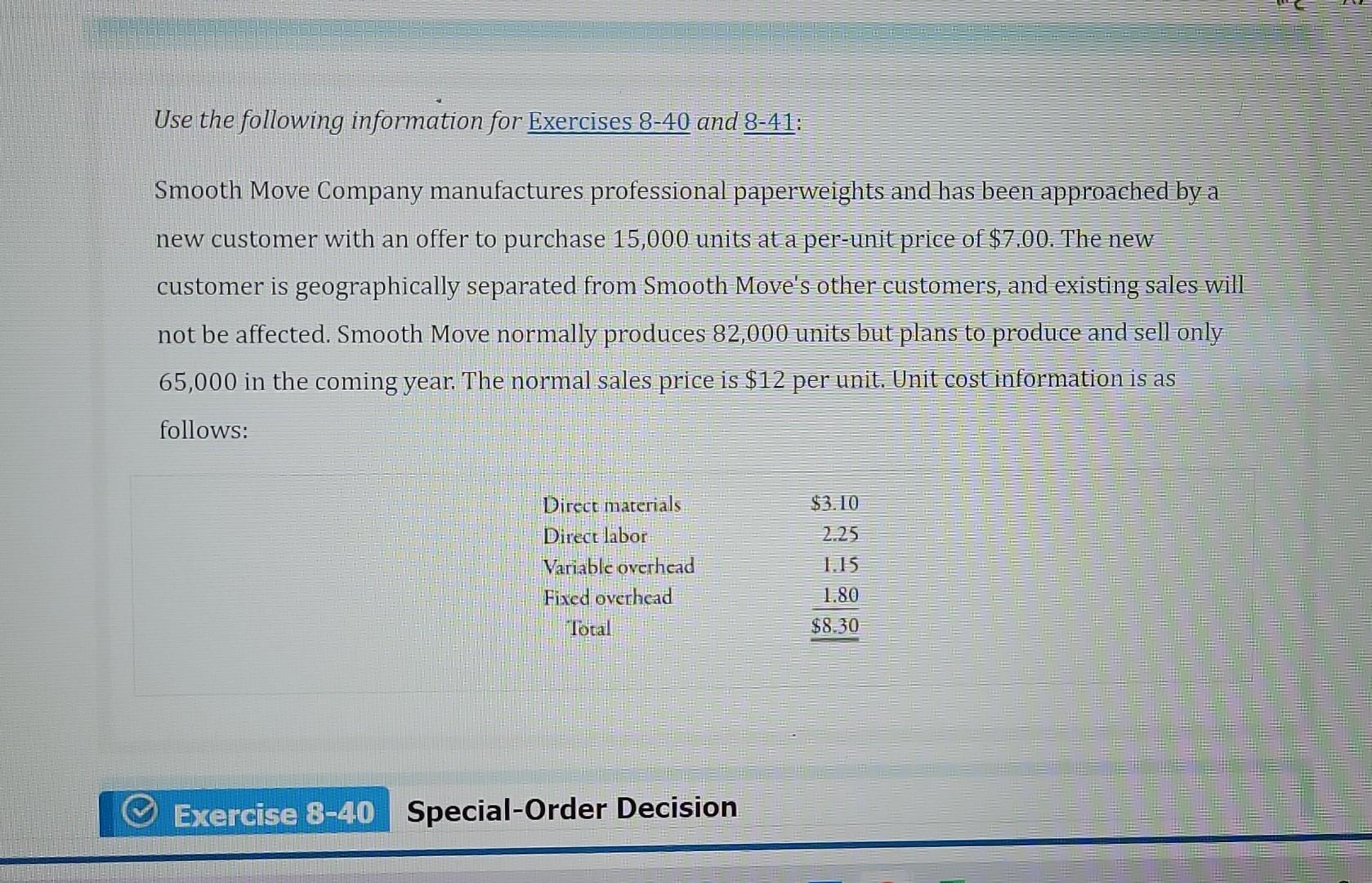 Solved Use The Following Information For Exercises 8 40 And Chegg