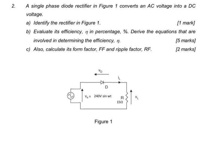 Solved 2. A single phase diode rectifier in Figure 1 | Chegg.com