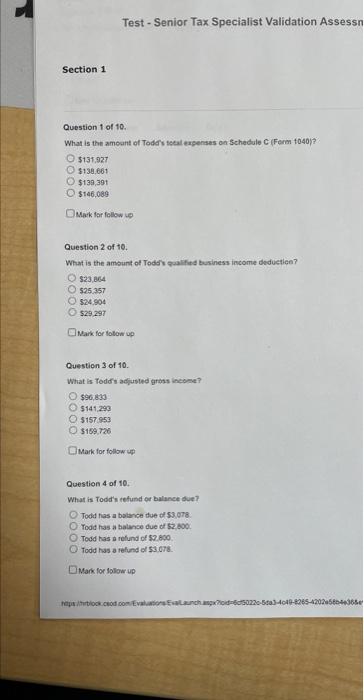 Test Senior Tax Specialist Validation Assessn Chegg