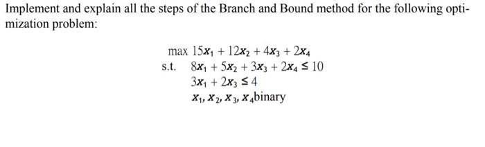 Solved Implement and explain all the steps of the Branch and | Chegg.com