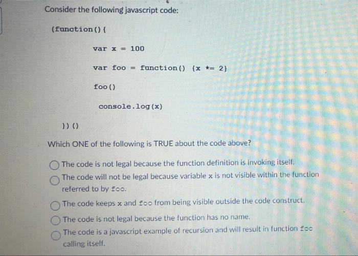 Solved Consider The Following Javascript Code: (function() | Chegg.com