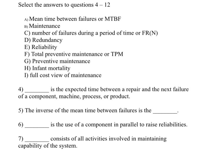 Solved Select The Answers To Questions 4 12 A Mean Time Chegg Com