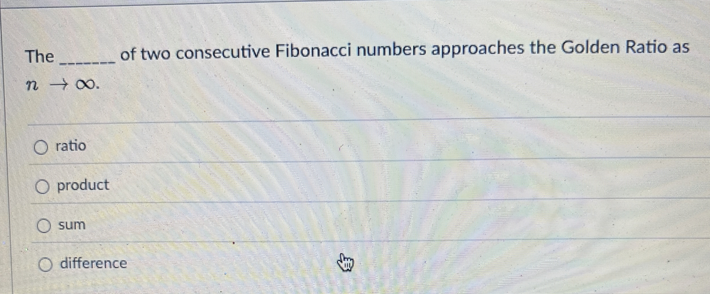 Solved The ﻿of two consecutive Fibonacci numbers | Chegg.com