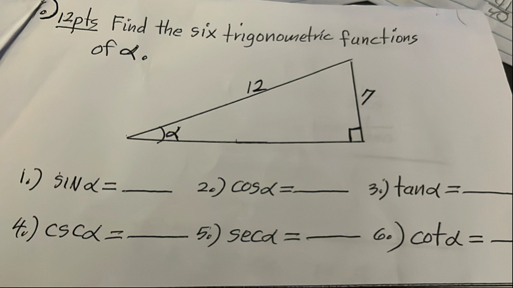 Solved obpts Find the six trigonometric functions of | Chegg.com
