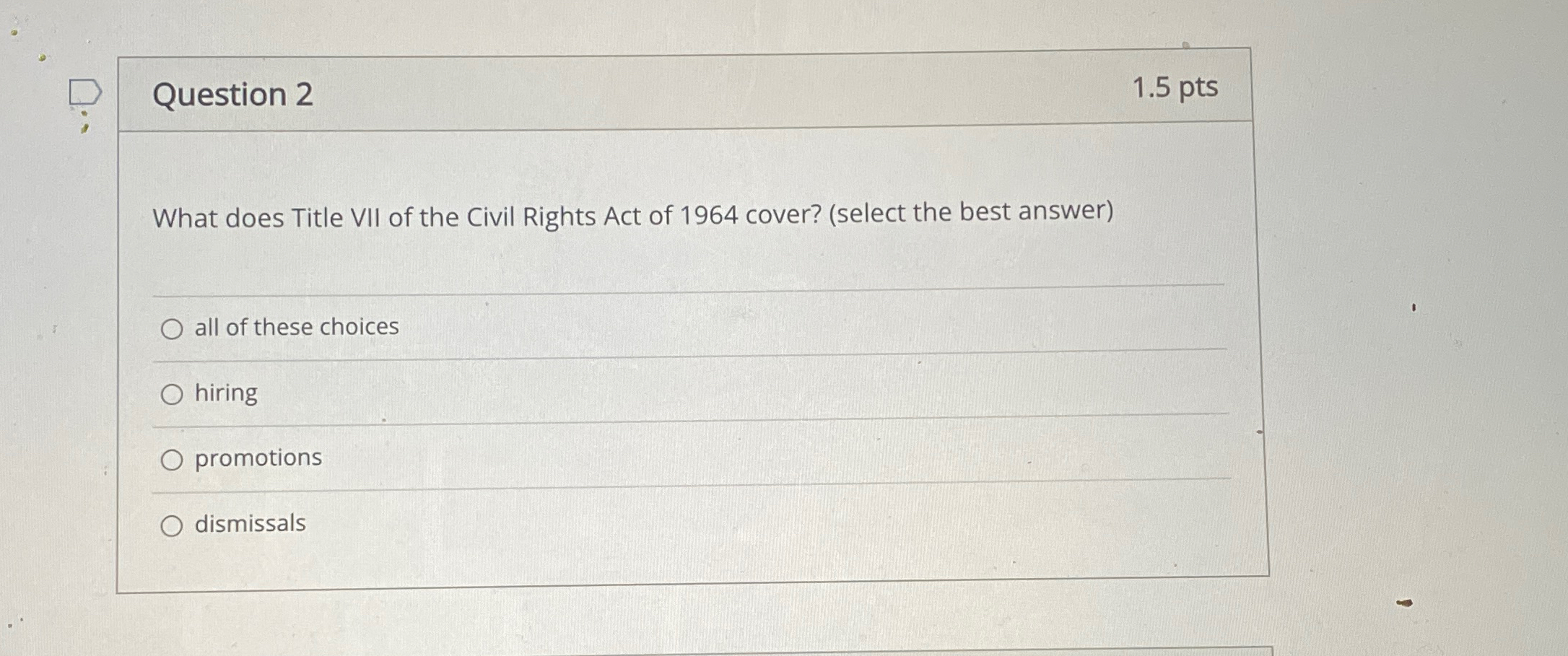 Solved Question 21.5ptsWhat Does Title VII Of The Civil | Chegg.com