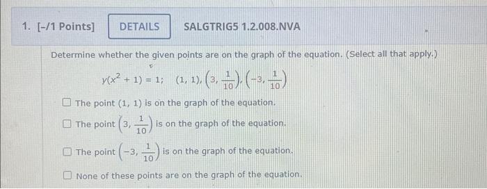 Solved Determine whether the given points are on the graph | Chegg.com