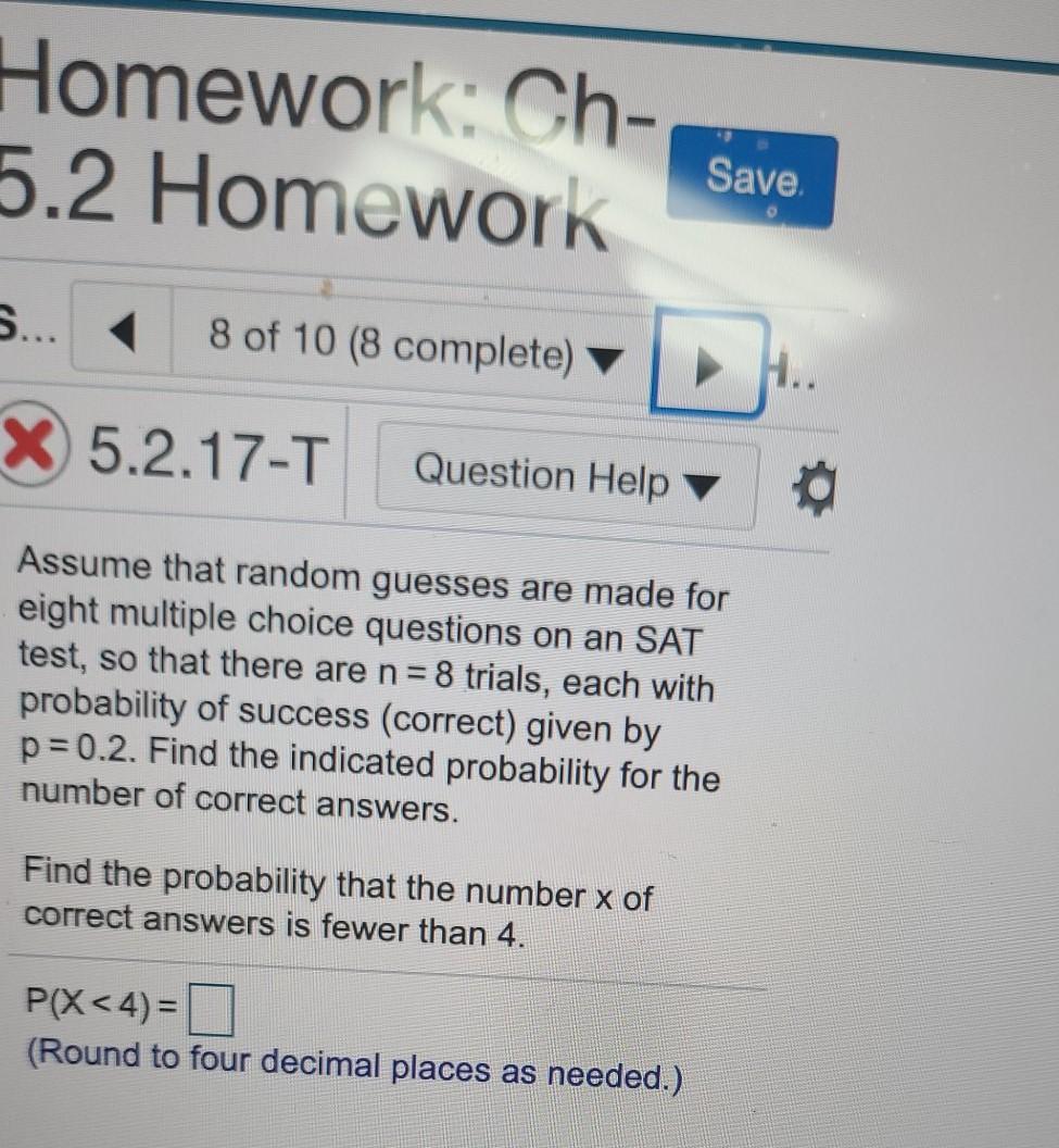 Solved Homework: Ch- 5.2 Homework Save 8 Of 10 (8 Complete) | Chegg.com