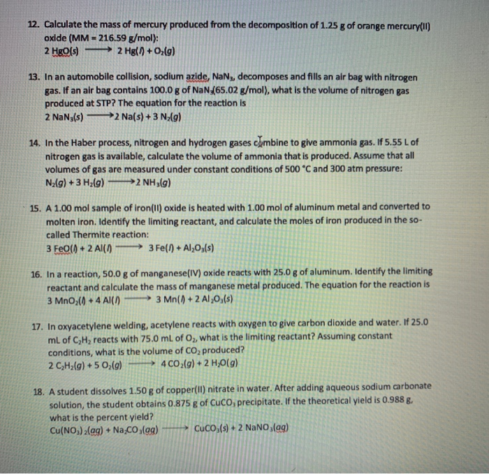 Solved 12 Calculate The Mass Of Mercury Produced From Th Chegg Com