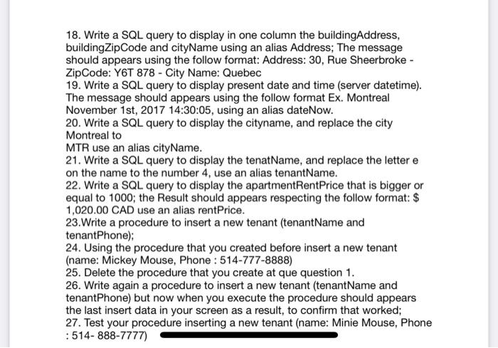 18. Write a SQL query to display in one column the | Chegg.com