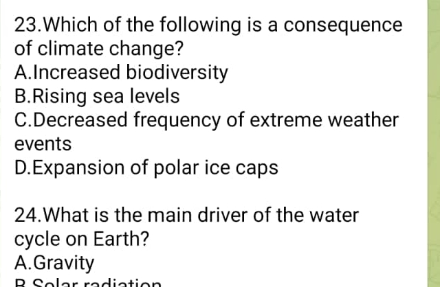 Solved Earth Science Which of the following is a consequence | Chegg.com