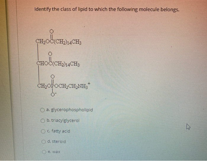 Solved Identify the class of lipid to which the following | Chegg.com