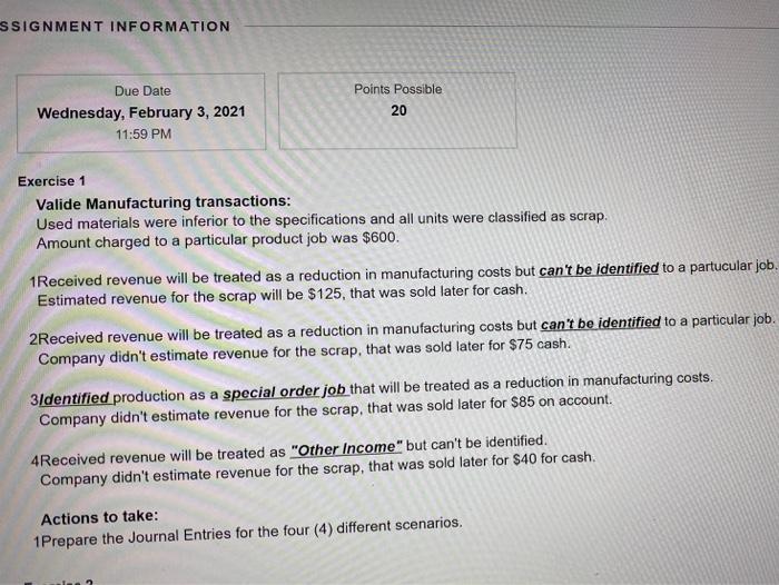 Solved SSIGNMENT INFORMATION Points Possible 20 Due Date | Chegg.com
