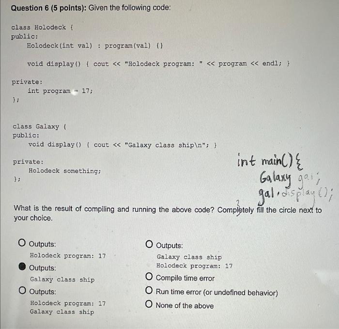 Solved Question 6 5 Points Given The Following Code 8502