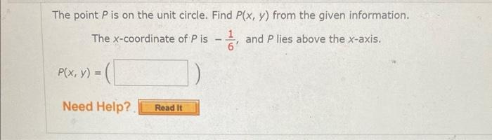 Solved The point P is on the unit circle. Find P(x,y) from | Chegg.com