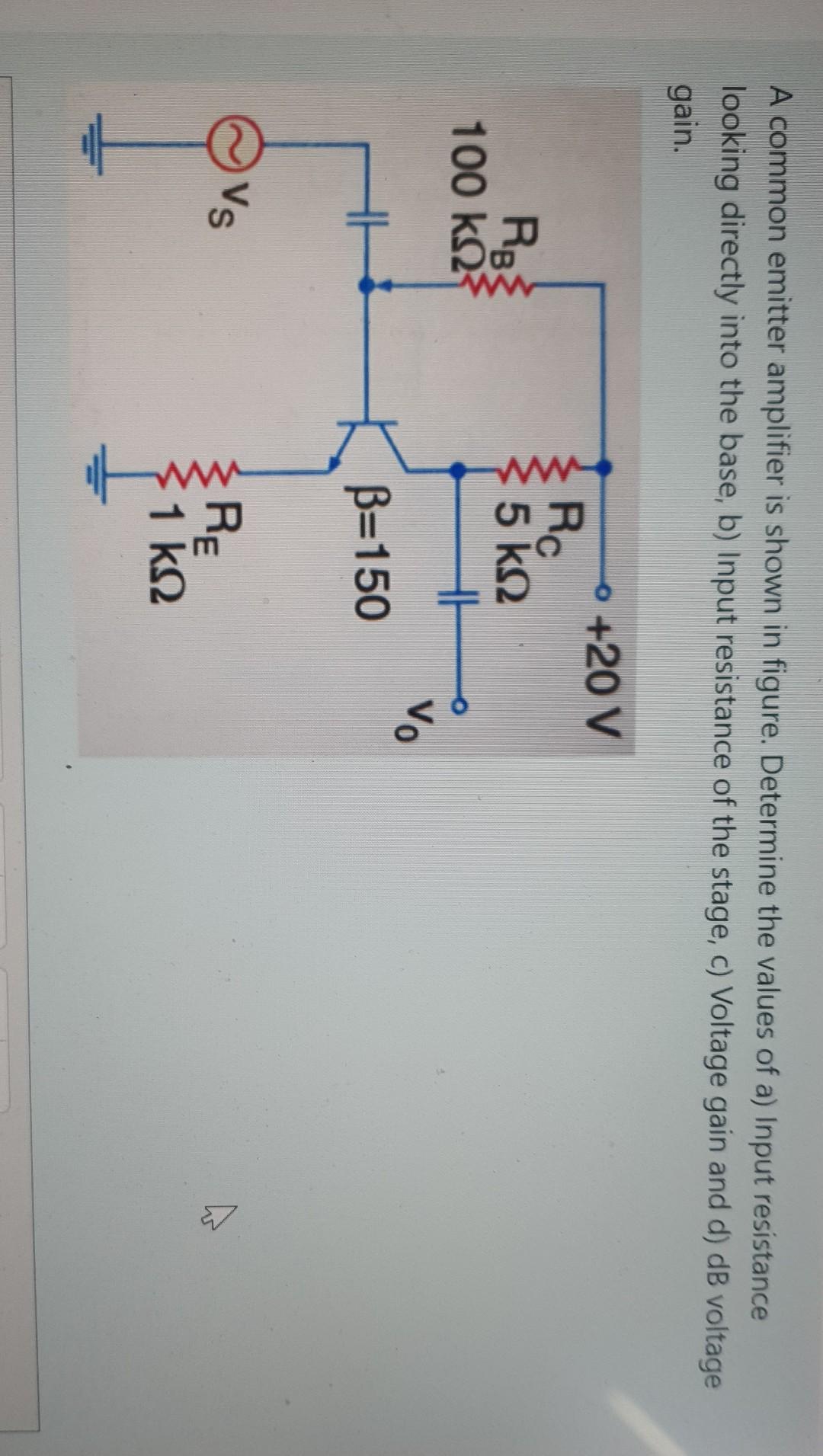 Solved A common emitter amplifier is shown in figure. | Chegg.com