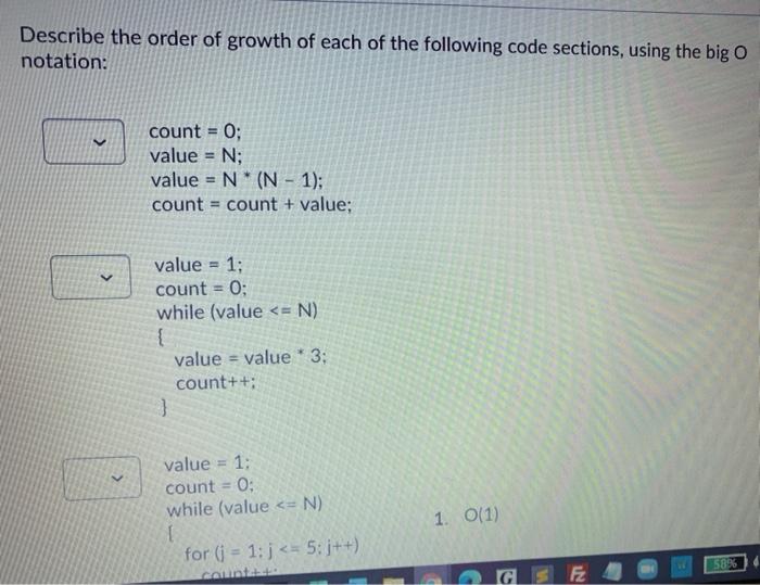 Solved Describe the order of growth of each of the following | Chegg.com