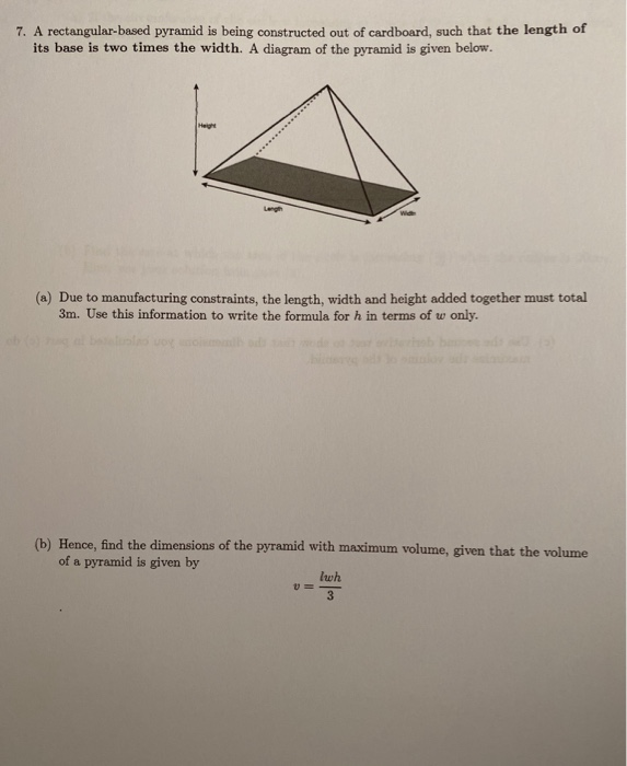 Solved 7. A rectangular-based pyramid is being constructed | Chegg.com