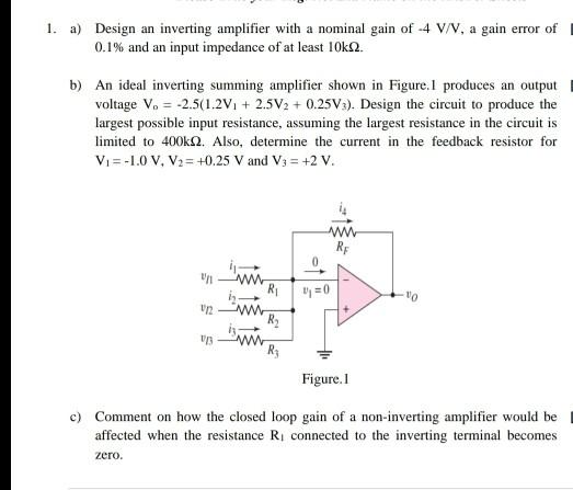 Solved 1. a) Design an inverting amplifier with a nominal | Chegg.com