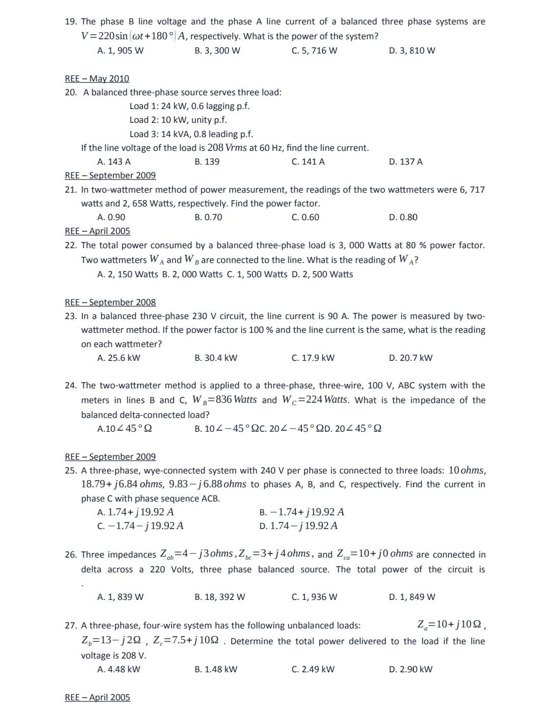 Solved Three-phase load with phase impedance value Zy=10+j5