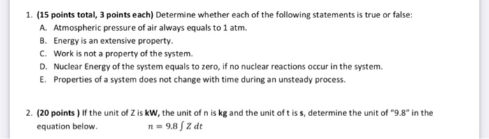 Solved 1. (15 points total, 3 points each) Determine whether | Chegg.com