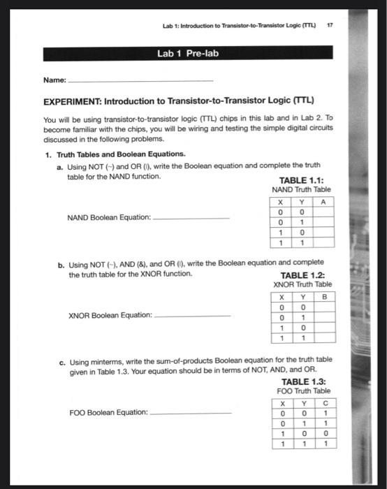 Solved Lab 1: Introduction to Transistor to-Transistor Logic | Chegg.com