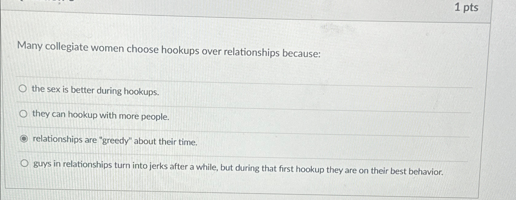 Solved Many collegiate women choose hookups over | Chegg.com