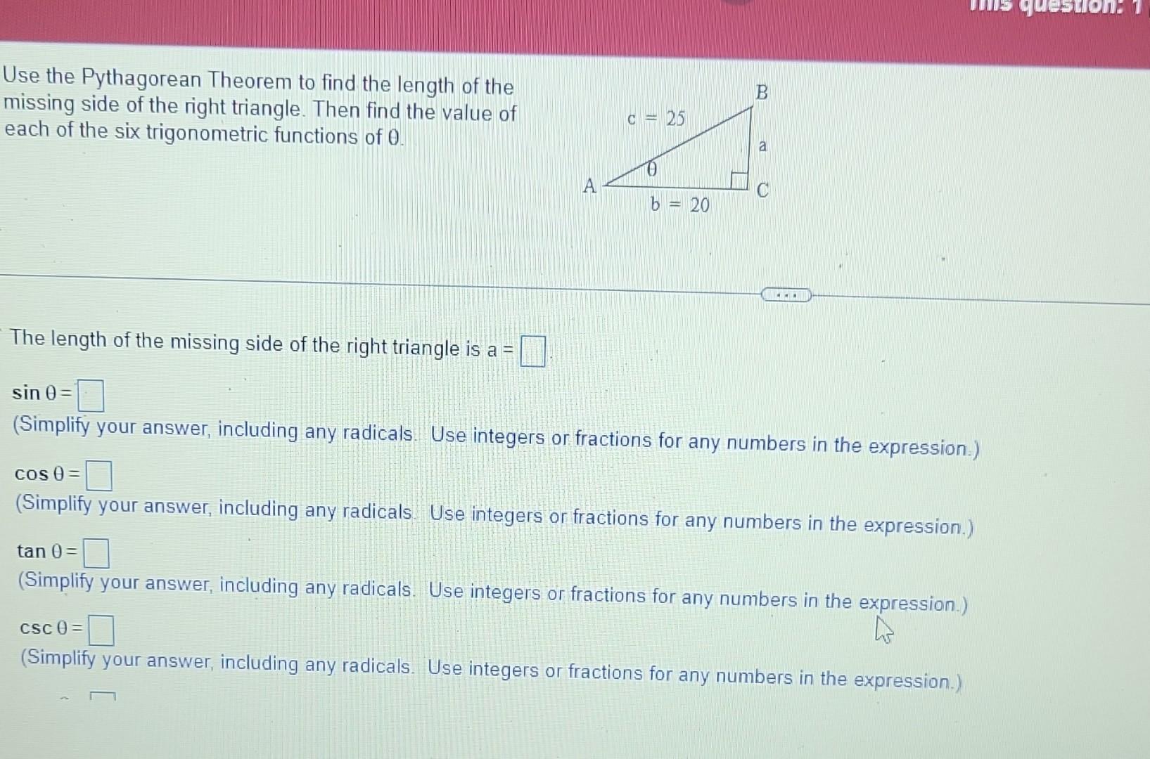 Solved Use the Pythagorean Theorem to find the length of the | Chegg.com