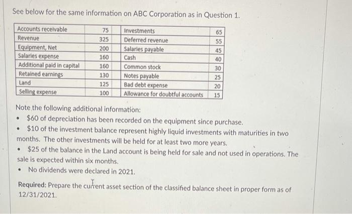 Solved See Below For The Same Information On Abc Corporation Chegg Com