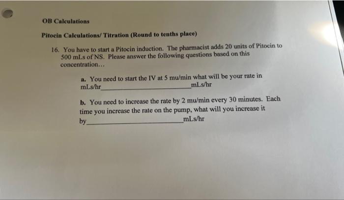 Solved itocin Calculations/Titration (Round to tenths place) | Chegg.com