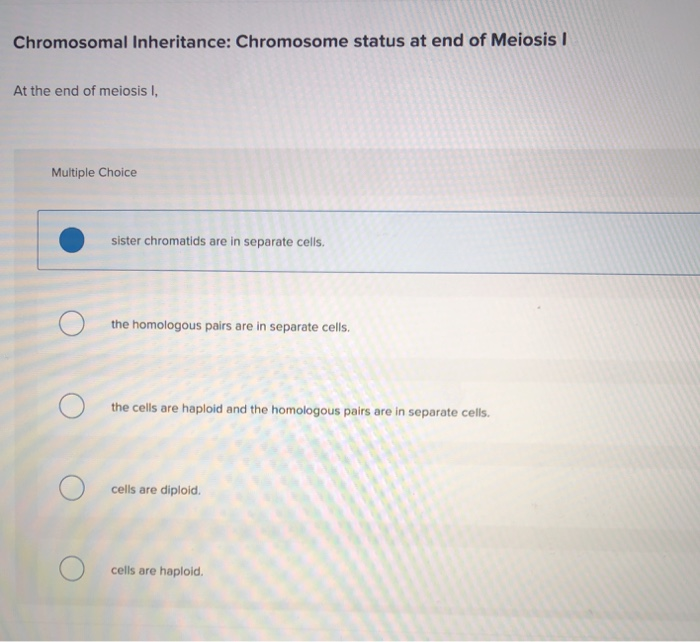 Solved Chromosomal Inheritance: Chromosome Status At End Of | Chegg.com